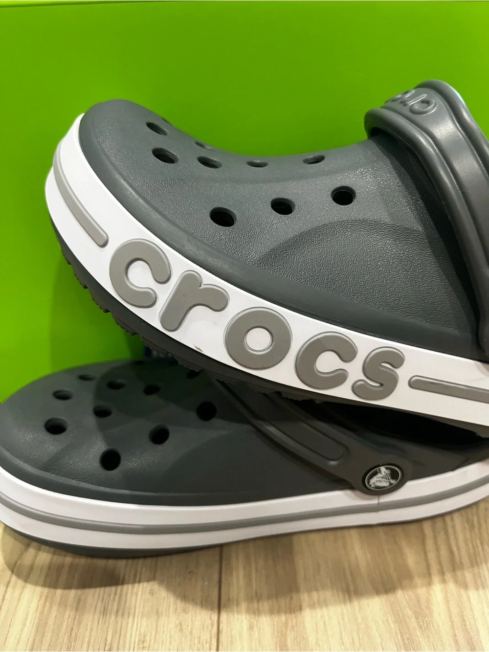 CROCS Kids' Grey and White Crocband Clog